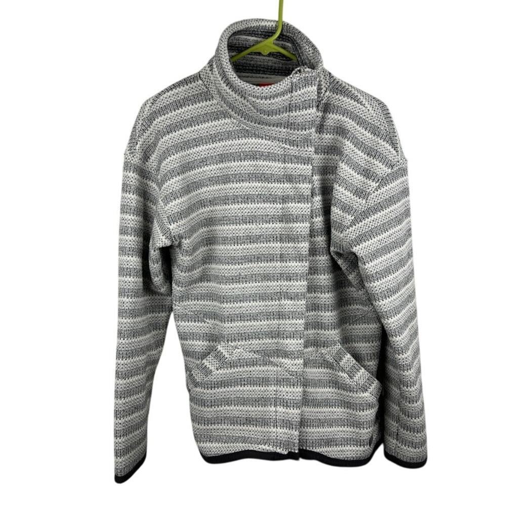 Merrell Gray and white mock neck asymmetrical zip jacket size large